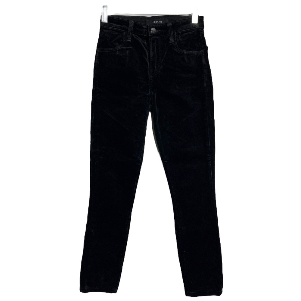 J Brand Maria Jeans Black Velvet Mid Rise Skinny Leg Solid Wash Zip Fly